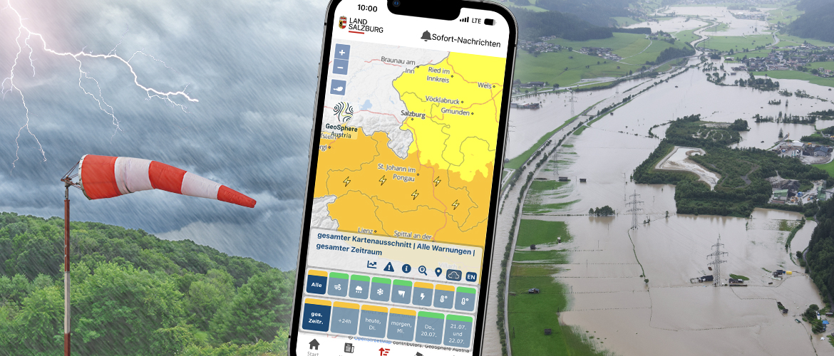 Sujet der Land Salzburg App mit Warnungen