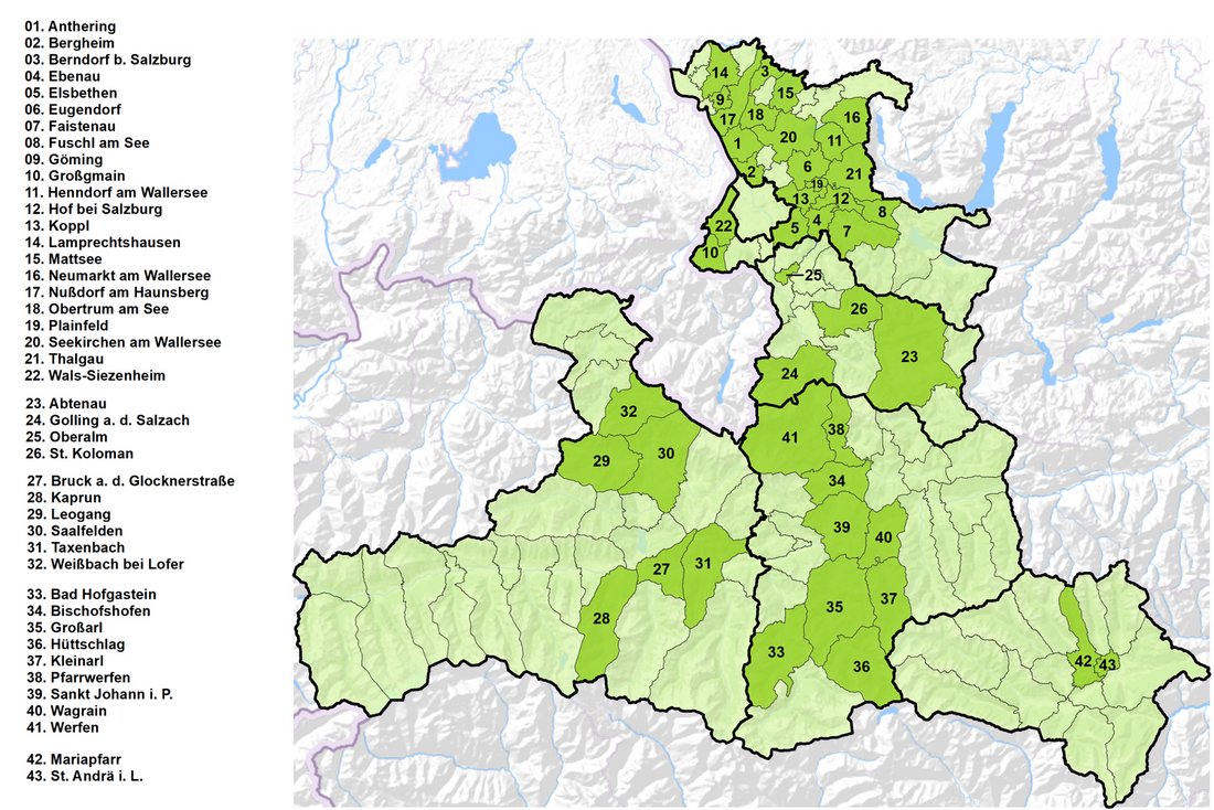 Natur in Salzburg Übersichtskarte der teilnehmenden Gemeinden