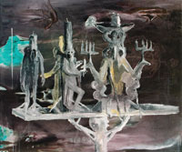 Daniel Domig, Candles and Sticks, 2008, Öl auf Molino, 50 x 50 cm