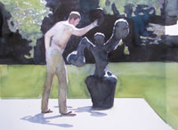 Moni K. Huber, "Im Skulpturengarten II", 2004, Aquarell und Gouache auf Papier/A4