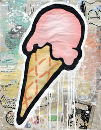Donald Baechler „Pink Cone”, 2008, Kreidegrund, Acryl, Collage auf Papier, 68,6 x 53,3 cm; Courtesy: Galerie Thaddaeus Ropac Salzburg/Paris