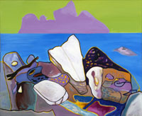 Michael Maislinger, „Landschaft, Steinsonnen, Schattland“, 2004, Acryl auf Molino, 100 x 120 cm