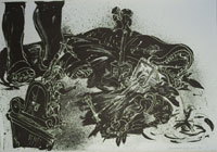 "Barbar vor dem Altar", Lithographie, 2008, 70 x 100 cm