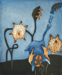 Eva Möseneder, "Sämlinge", 1997, Radierung, 12 x 9 cm