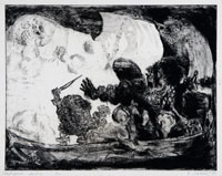 Rudolf Schönwald, Pantagruels Seereise, o.J., Radierung, 49 x 63 cm; Sammlung des MdM/Rupertinum Salzburg