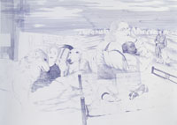 Barbara Eichhorn, ohne Titel (viele Hunde), 2007, Kugelschreiber auf Papier, 154 x 220 cm; Courtesy: Christine König Galerie, Wien