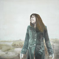 Elisabeth Schmirl, Squares / Girl with Gloves, 2009, Öl auf Holz, 80 x 80 cm