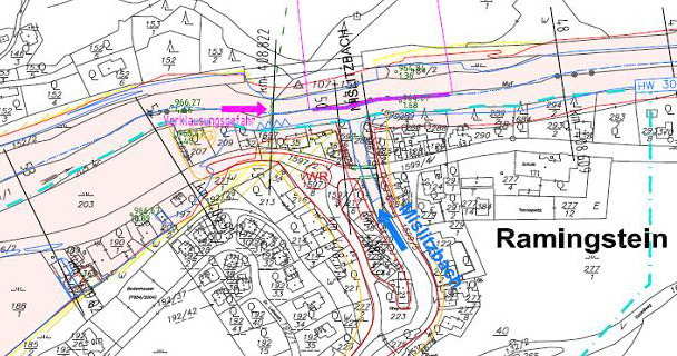 Ausschnitt aus Gefahrenzonenplan für die Mur in Ramingstein